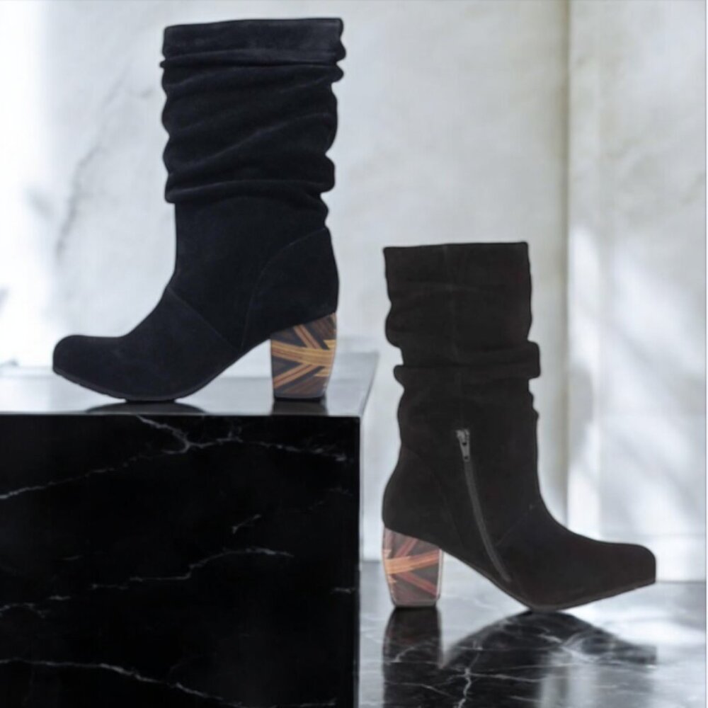 L'Amour Des Pieds Rouched Leather Mid Calf Boots Best Xmas Gift Box Sz 6, 6.5, 7